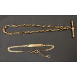 TWO NINE CARAT GOLD BRACELETS comprising a belcher link bracelet with a T-Bar attachment; and a