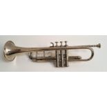 NICKEL PLATED TRUMPET with a fixed mouthpiece, 49.5cm long