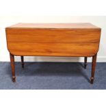 19th CENTURY TEAK PEMBROKE TABLE with shaped drop flaps, a frieze drawer and opposing dummy