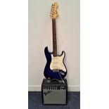 'SQUIER STRAT BY FENDER' ELECTRIC GUITAR Affinity Series, with blue body and tremelo arm, serial