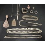 SELECTION OF SILVER JEWELLERY including neck chains, pendants, earrings, necklaces and a modern