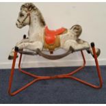 1950s MOBO CHILDS SPRUNG/ROCKING HORSE in painted steel, the horse suspended on springs and a