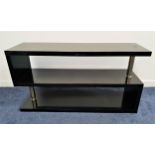 MIAMI S SHAPE SIDE UNIT in high gloss black with chrome shaped supports, 65cm x120cm
