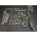 SELECTION OF SILVER JEWELLERY including neck chains, pendants, Mackintosh style brooch, large