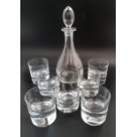 CRYSTAL WHISKY DECANTER AND SEVEN TUMBLERS the decanter with stopper, all engraved with opera titles