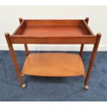 EVERSET TEAK TROLLEY with a rectangular deep tray top above a lower shelf, on casters, 64.5cm x 71cm