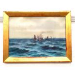 ARTHUR DEAN Paddle steamer and the flotilla, watercolour, signed, 25cm x 35cm