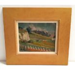 JERZY BIEZANOWSKI View from the valley, oil on board, signed, 17cm x 22cm