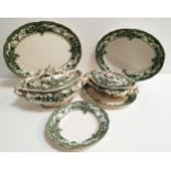 VICTORIAN LATE MAYERS PART DINNER SERVICE with a white ground and green transfer decoration,