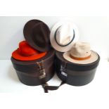 SELECTION OF FOUR HATS including a 100% orange wool hat by Harkins, size 57cm; a Dorfman Pacific hat