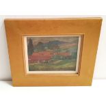 JERZY BIEZANOWSKI The farm, oil on board, signed, 18cm x 22cm