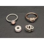 SELECTION OF PANDORA JEWELLERY comprising a June Birthstone ring (old design), a Pink Pave Clip