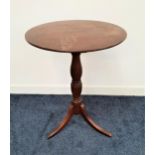 19th CENTURY MAHOGANY OCCASIONAL TABLE with a circular top on a turned column and tripod base,