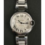 CARTIER BALLON BLEU STAINLESS STEEL AUTOMATIC WRISTWATCH the round silver-coloured guilloché dial