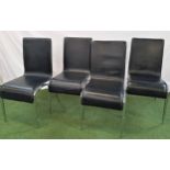 SET OF FOUR LEATHER DINING CHAIRS of one piece construction on tubular chrome supports (4)