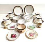 MIXED LOT OF CERAMICS including five Chinese bowls and spoons, Locke & Co. bird decorated sugar