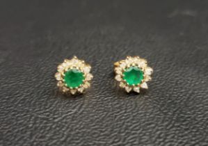 PAIR OF EMERALD AND DIAMOND CLUSTER EARRINGS in nine carat gold