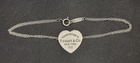 TIFFANY & CO. SILVER HEART TAG DOUBLE CHAIN BRACELET the central heart tag engraved 'Please Return