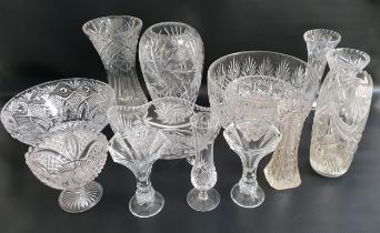 SELECTION OF CUT GLASS WARE including a large circular centre bowl, 27.5cm diameter, two circular