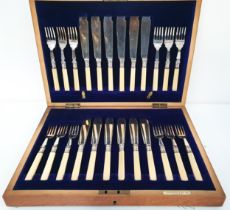 ELKINGTON & CO SET OF FISH CUTLERY comprising twelve fish knives and forks with ivorine handles,