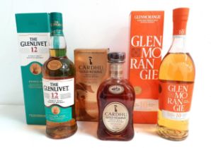 THREE BOTTLES OF SINGLE MALT SCOTCH WHISKY comprising one bottle of The Glenlivet 12 year old Double