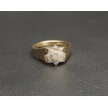 ILLUSION SET DIAMOND CLUSTER RING on nine carat gold shank, ring size M and approximately 3.2 grams