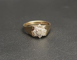 ILLUSION SET DIAMOND CLUSTER RING on nine carat gold shank, ring size M and approximately 3.2 grams