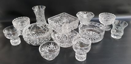 SELECTION OF GLASSWARE including two Waterford crystal footed compote bowls, Brierley crystal