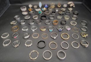 SELECTION OF SILVER AND OTHER RINGS including bands, stone set rings, statement rings and stacking