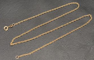 TEN CARAT GOLD ROPE TWIST NECK CHAIN 41cm and approximately 2.3 grams