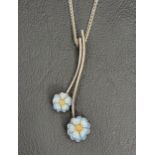 SHEILA FLEET ENAMEL DECORATED SILVER PENDANT ON CHAIN the pendant formed with two blue enamel