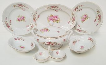 CZECHOSLOVAKIAN PART DINNER SERVICE the white ground and rose decoration with gilt highlights,