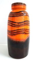 LARGE WEST GERMAN POTTERY VASE with a waisted neck and orange and brown glaze, 38.5cm high