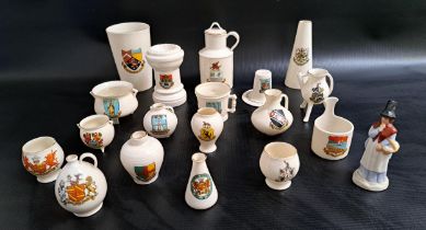 SELECTION OF WELSH THEMED GOSS WARE comprising Llangollen beaker, Ebbw Vale Welsh Jack, Walton-On-