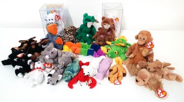 TWELVE BEANIE BABIES AND MATCHING TEENIE BEANIE BABIES comprising Freckles, Scoop, Erin, Smoochy,