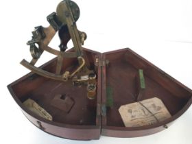 19th CENTURY BRASS NAVEL SEXTANT by Taylor & Co. London, in fitted mahogany case with accessories,