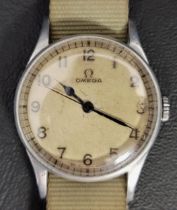 RARE OMEGA PAKISTAN AIR FORCE MILITARY WRISTWATCH the circular signed white dial with Arabic