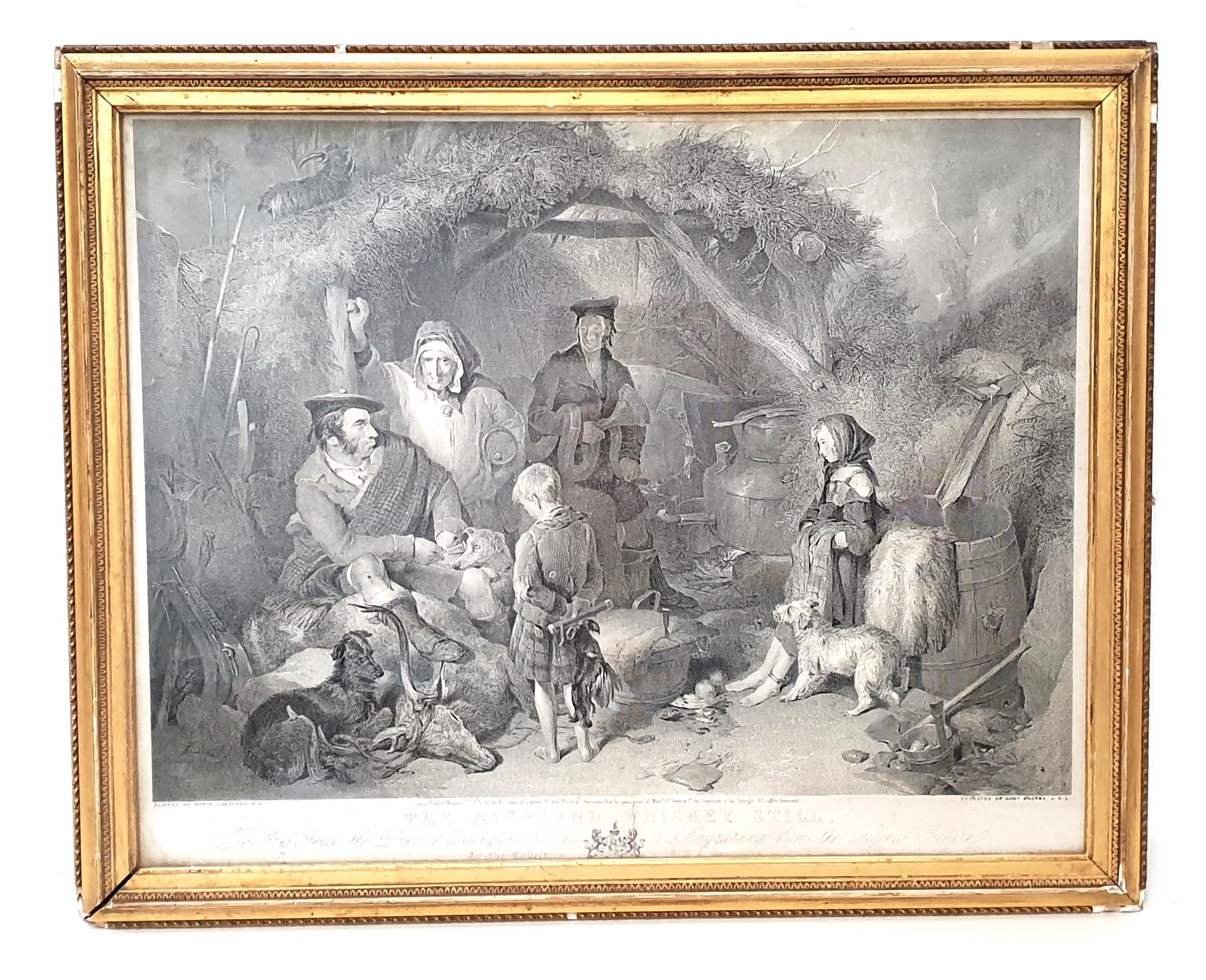 AFTER EDWIN LANDSEER R.A. The Highland whiskey still, engraving, 42cm x 53.5cm