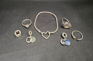 SELECTION OF PANDORA JEWELLERY comprising a Moments Heart Closure snake chain bracelet, an