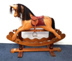 20th CENTURY WOODEN ROCKING HORSE with a makers plaque, 'Ian Armstrong Rocking Horse Maker And