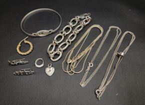 SELECTION OF SILVER JEWELLERY including earrings, chunky chain bracelet, bangle and neck chains