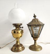 DUPLEX BRASS OIL LAMP now converted to electricity, 51cm high, together with a brass electric