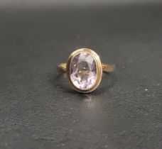 AMETHYST SINGLE STONE RING the oval cut amethyst approximately 3cts, on nine carat gold shank,