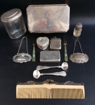 MIXED LOT OF SILVER including a cigarette box, the lid engraved 'R.E.', Birmingham 1938 by H.