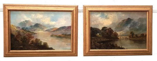 T. DAVIDSON Loch Fyne and Alan Water, pair of oil on canvas, signed and tilted to verso, both 38.5cm