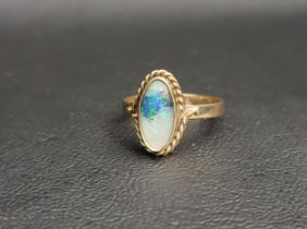 OPAL TRIPLET RING the oval opal triplet in rope twist surround, on nine carat gold shank, ring