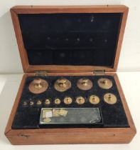 SET OF BRASS POSTAL SCALES in teak rectangular box marked No.3 to the lift up lid, with velvet lined