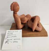 CLIVE VINCENT JACHNIK reclining pregnant woman, terracotta study on a mahogany plinth, 31cm long