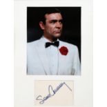 Sean Connery, autograph signature, in black felt-tip on a sheet of paper, framed with a colour