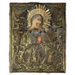 A 19th century Russian Icon, Virgin Mary at The Crucifixion, oil on canvas, laid on panel, 6¾" x 5½"
